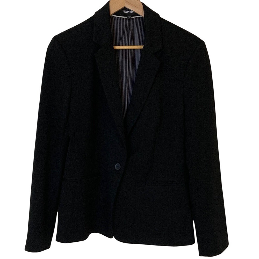 Express Womens Classic Black One Button Blazer Jacket Size 12 Stretch Career